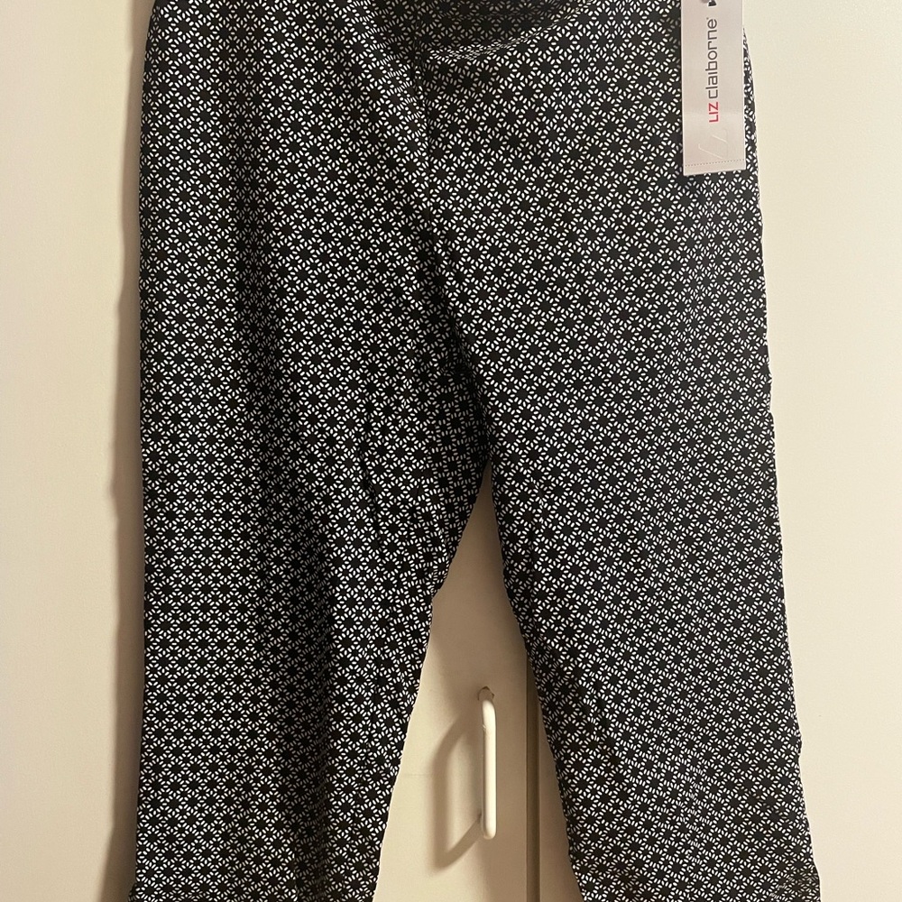 NWT Liz Claiborne Black and White Dress Pants with Geometric Pattern